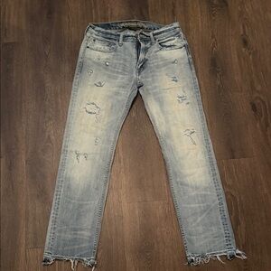 American Eagle Outfitters Men's Light Blue Distressed Slim Straight Jeans